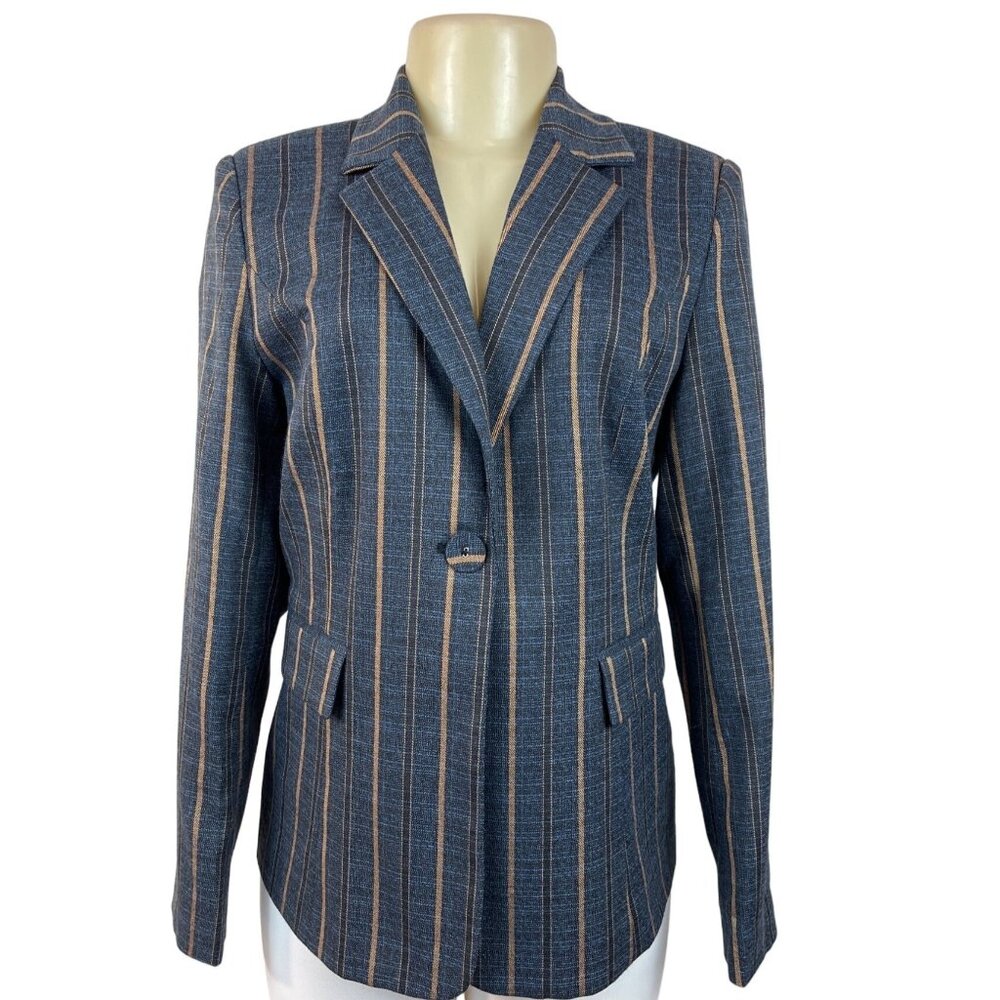 Modful Women's Blue Striped One Button Notched Lapel Blazer Sz XS - NWT